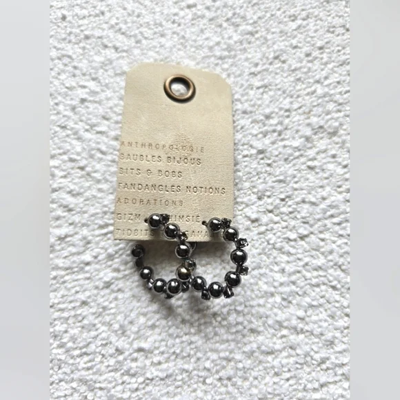 NWT! Anthropologie, Small Ball Open Hoop Earrings, Pewter, MSRP $38 - Picture 3 of 5